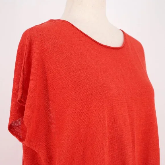EILEEN FISHER Linen Short Sleeve Crewneck Top in Orange Red Size S - Picture 3 of 7